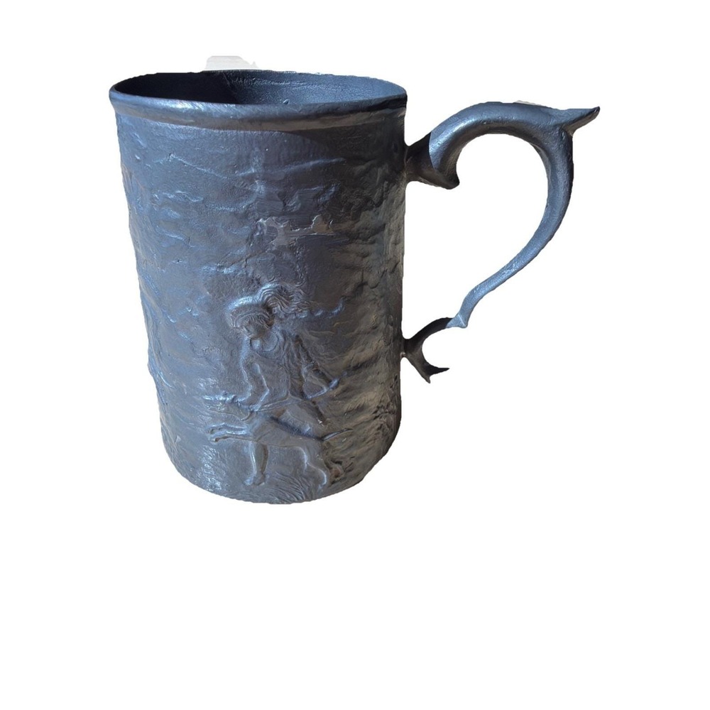 German Pewter Hunting Mug Jagdkrug High Relief Bavarian Huntsman Heavy 1.5 Lb